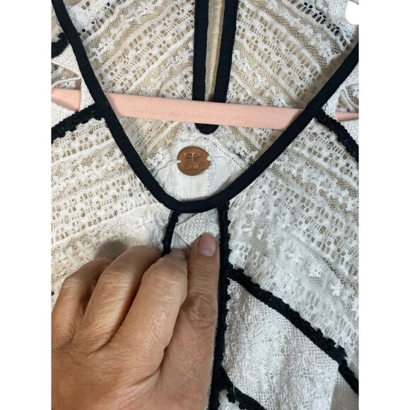 Free People Byzantina Solid Mini Dress Lace Raw Frayed Hem Back Side Cutouts XS - Picture 6 of 16